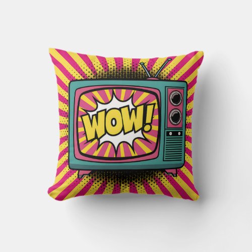 Vibrant Pop Art Retro TV Throw Pillow