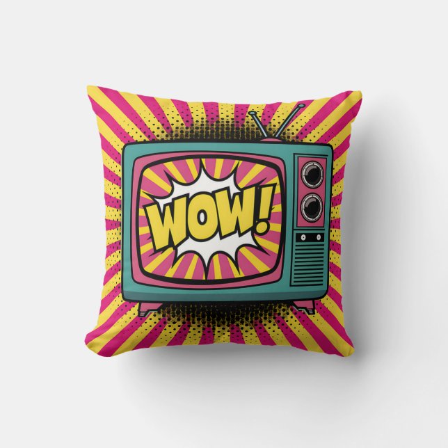 Vibrant Pop Art Retro TV Throw Pillow (Front)