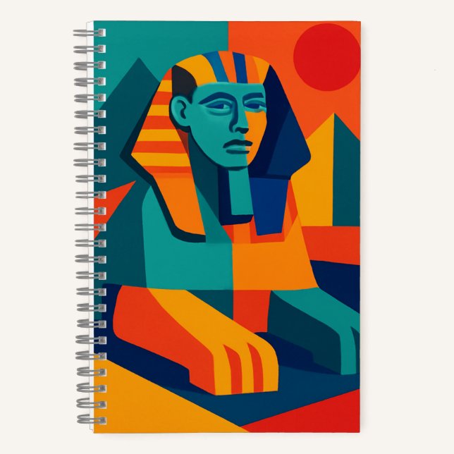 Vibrant Pop Art Sphinx Geometric Pattern Notebook (Front)