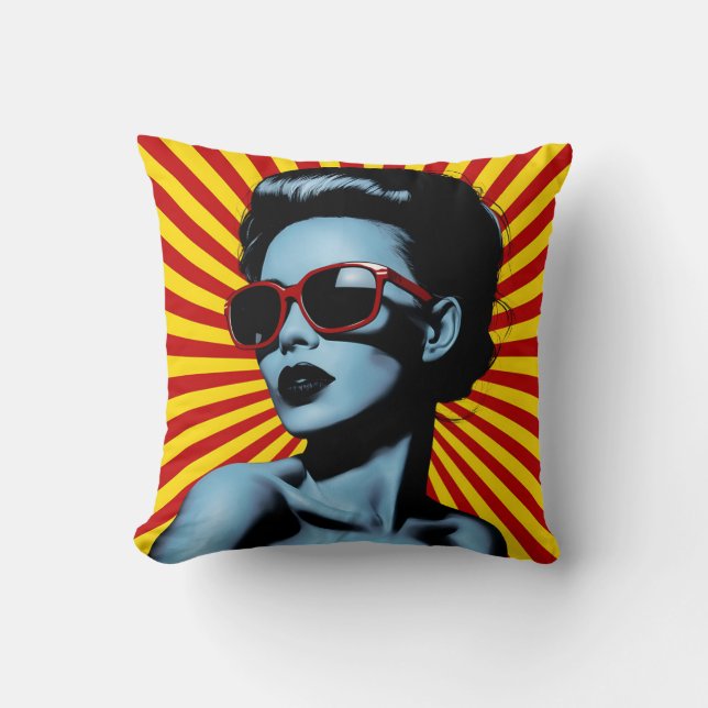 Vibrant Pop Art Woman Portrait Throw Pillow (Front)