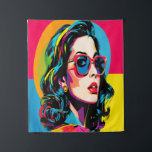 Vibrant Pop Art Woman Retro Chic Wall Decor Tapestry<br><div class="desc">Brighten your space with this bold and colorful AI-generated pop art wall tapestry art print, featuring a stylish woman in vibrant hues reminiscent of the iconic 1960s pop art movement. The artwork radiates with electric colors—pinks, yellows, blues, and greens—capturing the essence of retro chic with a modern twist. Her oversized...</div>
