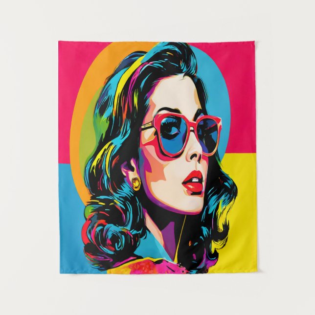 Vibrant Pop Art Woman Retro Chic Wall Decor Tapestry (Front)