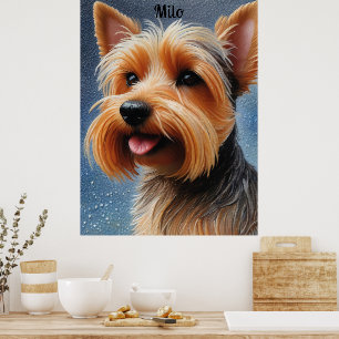 Vibrant Pop Pointillism Yorkshire Terrier Art Poster