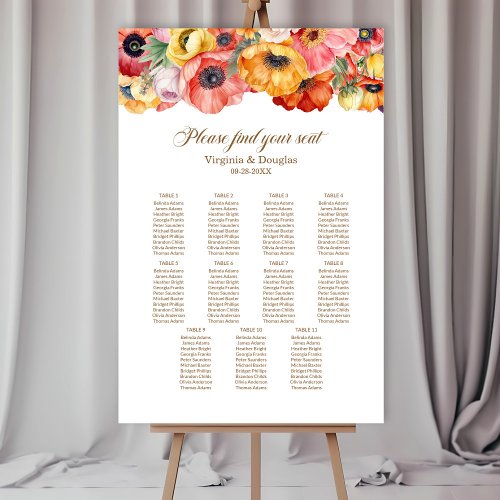 Vibrant Poppies 11 Table Wedding Seating Chart  Foam Board