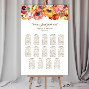 Vibrant Poppies 14 Table Wedding Seating Chart Foam Board