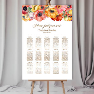 Vibrant Poppies 15 Table Wedding Seating Chart Foam Board