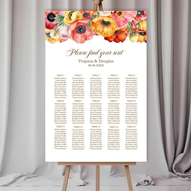 Vibrant Poppies 15 Table Wedding Seating Chart  Foam Board (Creator Uploaded)