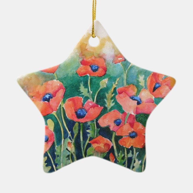 Vibrant Poppies Ceramic Ornament (Front)