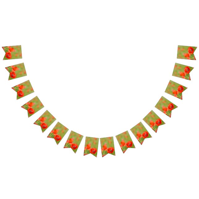 Vibrant poppies in a poppy field bunting flags (All)