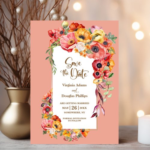 Vibrant Poppies Peach Wedding Save the Date