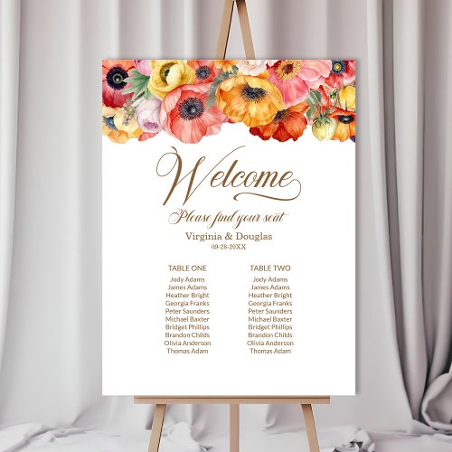Vibrant Poppies Two Table Wedding Seating Chart Foam Board