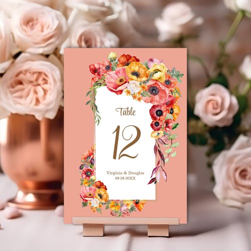 Vibrant Poppies Wedding  Table Number
