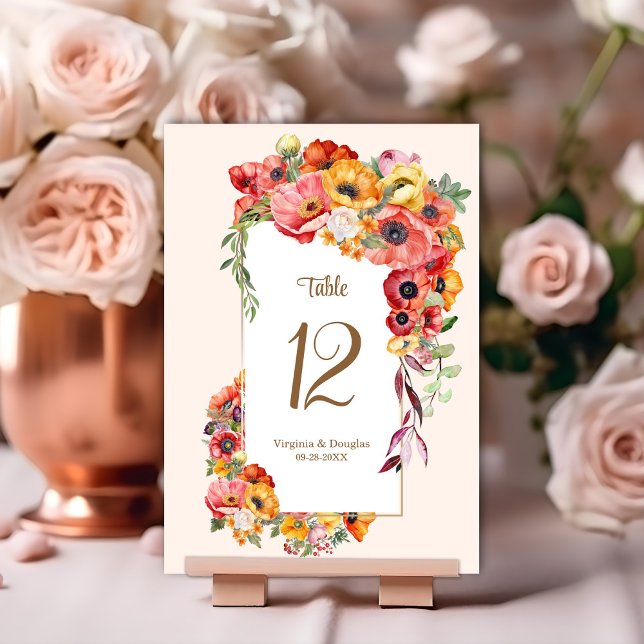 Vibrant Poppies Wedding  Table Number (Creator Uploaded)