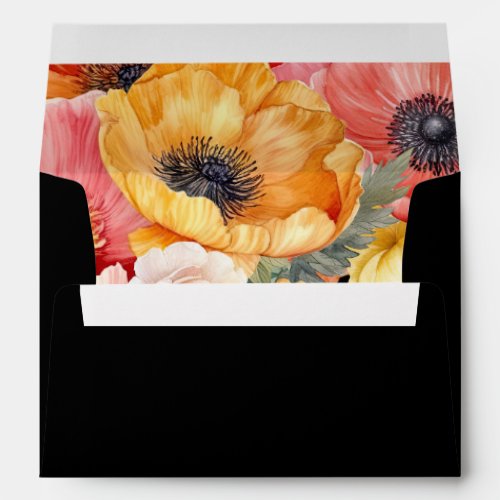 Vibrant Poppy Black Return Addressed Invitation Envelope