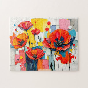 Vibrant Poppy in Modern Abstract Style Jigsaw Puzzle