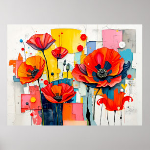 Vibrant Poppy in Modern Abstract Style Poster