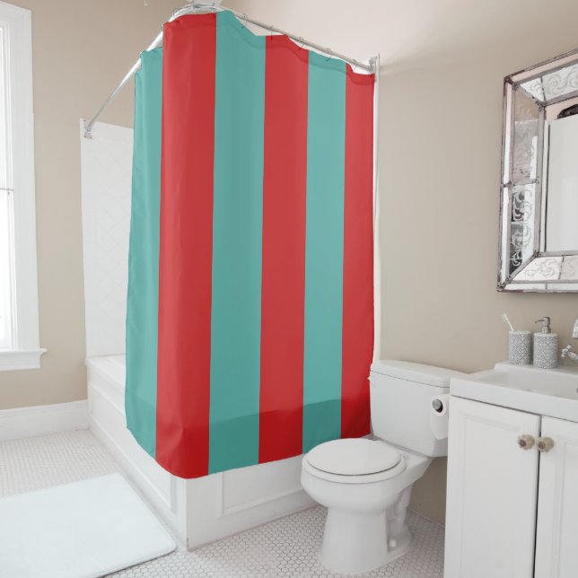 Vibrant Postbox Mermaid Stripes Shower Curtain (In Situ)