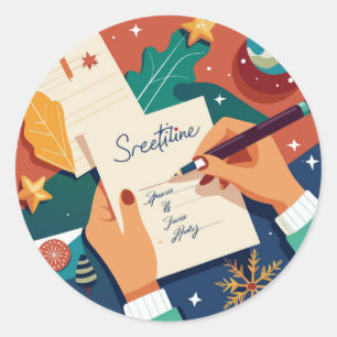 vibrant-postcard-designs-spread-out-on-a-festible classic round sticker