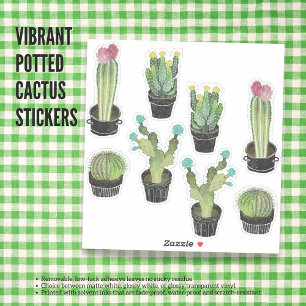 Vibrant Potted Cactus Stickers