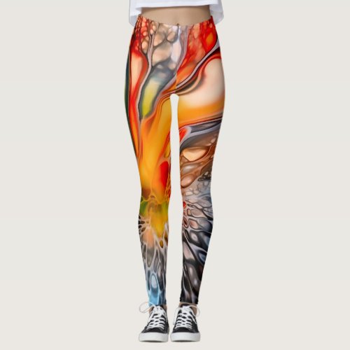Vibrant Pour Ink Abstract Leggings