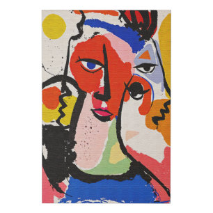 Vibrant Primary Color Fauvism Abstract Face Art Faux Canvas Print