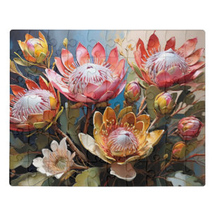 Vibrant Proteas Painting Nature Lovers Jigsaw Puzzle