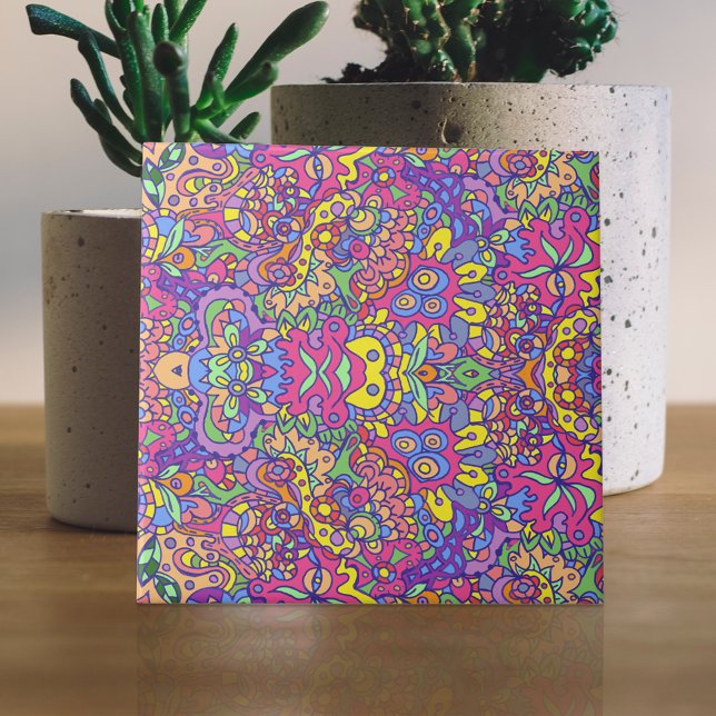 Vibrant Psychedelic Abstract Boho Doodle Pattern Ceramic Tile (Creator Uploaded)