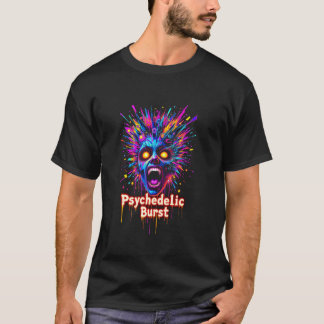 Vibrant Psychedelic Burst Trippy Face Colorful Sur T-Shirt