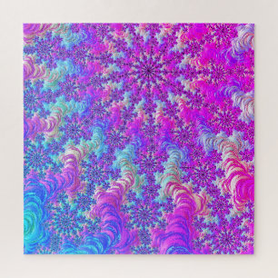 Vibrant Psychedelic Colorful Groovy Fractal Burst Jigsaw Puzzle