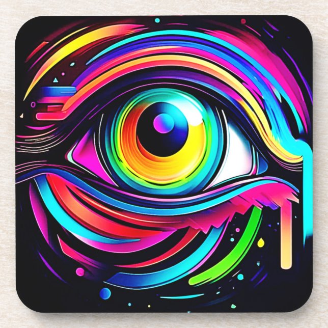 Vibrant Psychedelic Eye Art Beverage Coaster (Front)