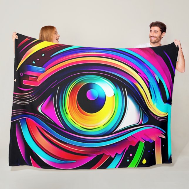 Vibrant Psychedelic Eye Art Fleece Blanket (In Situ)