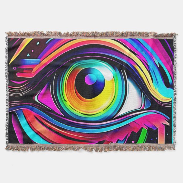 Vibrant Psychedelic Eye Art Throw Blanket (Front)
