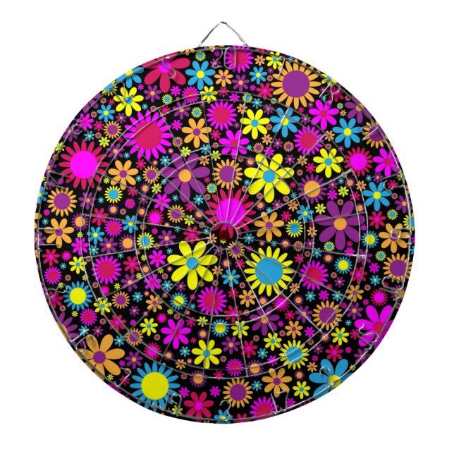 Vibrant Psychedelic Flowers in Bloom-67566 Dart Board (Front)