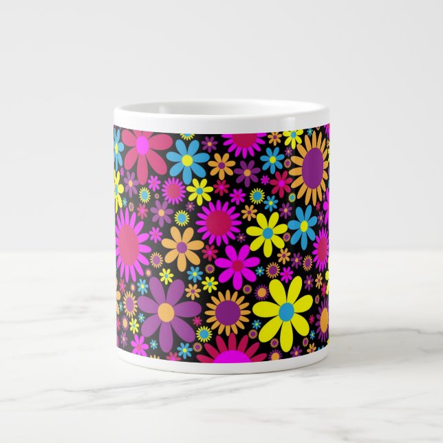 Vibrant Psychedelic Flowers in Bloom-67566 Giant Coffee Mug (Front)