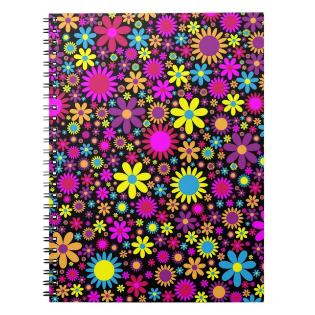 Vibrant Psychedelic Flowers in Bloom-67566 Notebook (Front)