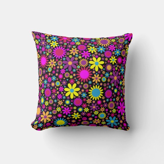 Vibrant Psychedelic Flowers in Bloom-67566 Throw Pillow (Front)