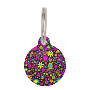Vibrant Psychedelic Flowers in Bloom Pet ID Tag