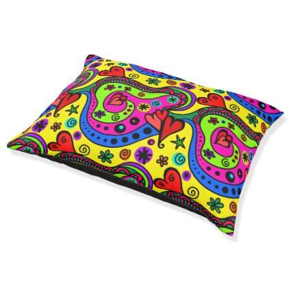 Vibrant Psychedelic Heart Pattern Pet Bed