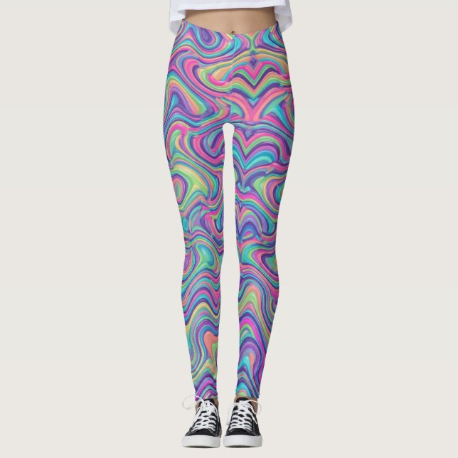 Vibrant Psychedelic Marble Abstract Pattern Leggings (Front)