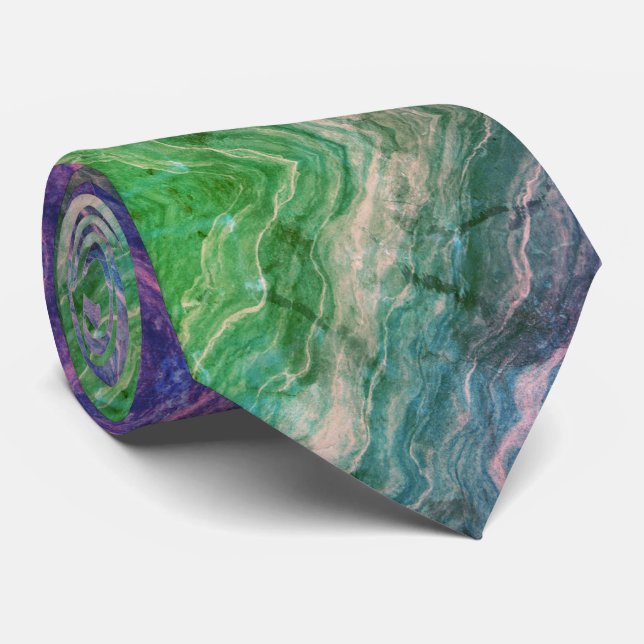 Vibrant Psychedelic Marble Flow in Green and Teal Neck Tie (Rolled)