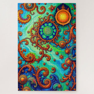 Vibrant Psychedelic Ocean Art - Abstract Waves  Jigsaw Puzzle