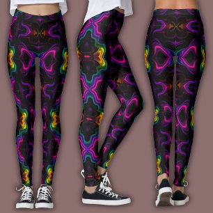 Vibrant Psychedelic Pattern Neon Kaleidoscope Leggings