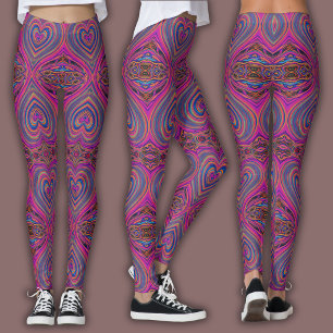 Vibrant Psychedelic Pattern Trippy Magent/Blue Leggings