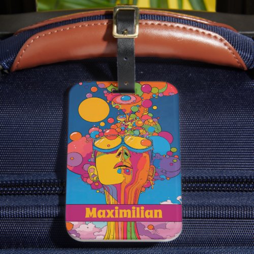 Vibrant Psychedelic Pop Art Groovy Retro Design Luggage Tag