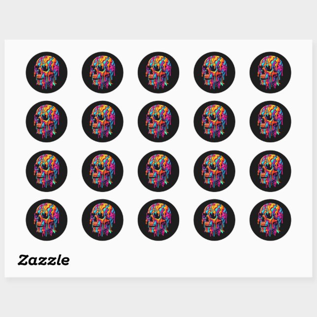 Vibrant Psychedelic Skull Classic Round Sticker (Sheet)