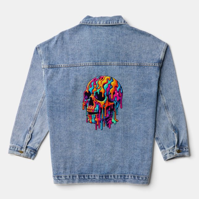 Vibrant Psychedelic Skull Denim Jacket (Back)