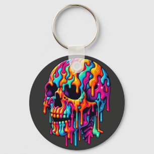 Vibrant Psychedelic Skull Keychain