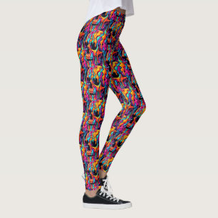 Vibrant Psychedelic Skull Leggings