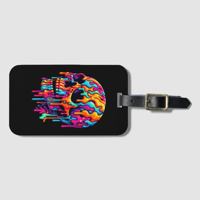 Vibrant Psychedelic Skull Luggage Tag (Front Horizontal)