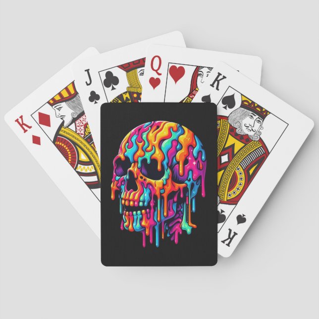 Vibrant Psychedelic Skull Poker Cards (Back)